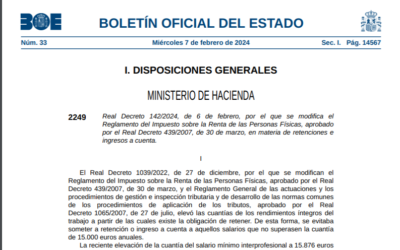 LAS RETENCIONES POR IRPF SE AJUSTAN AL INCREMENTO DEL SALARIO MÍNIMO INTERPROFESIONAL PARA 2024