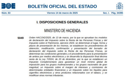 ORDEN HAC/242/2025, DE 13 DE MARZO, POR LA QUE SE APRUEBAN LOS MODELOS DE DECLARACIÓN DEL IMPUESTO SOBRE LA RENTA DE LAS PERSONAS FÍSICAS Y DEL IMPUESTO SOBRE EL PATRIMONIO, EJERCICIO 2024